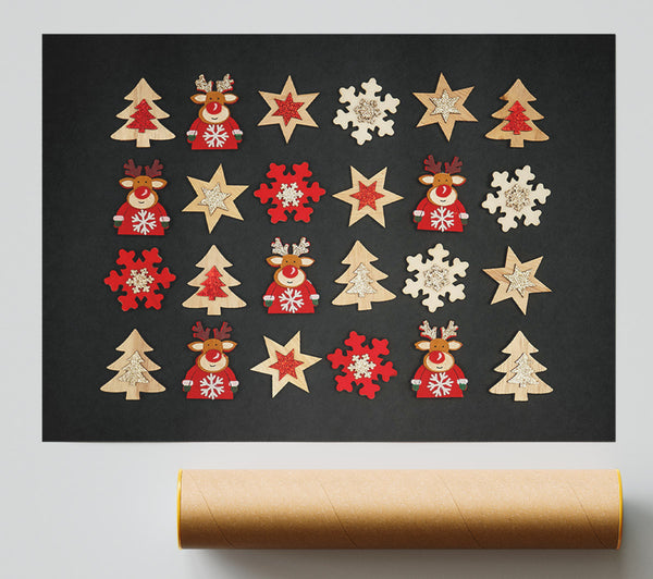 Red And Gold Reindeer Dreams Print