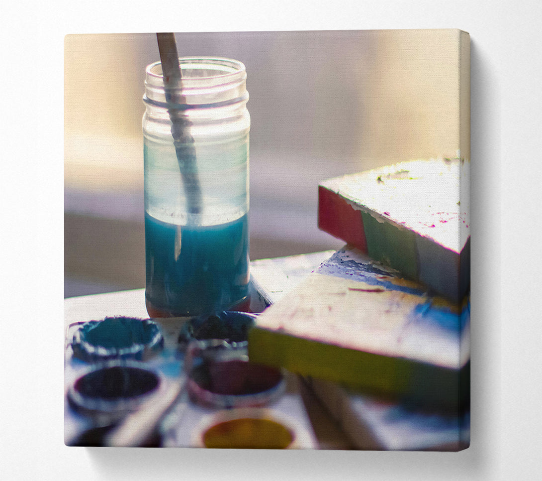  A Canvas Print of Azure Paintbrush Resting Canvas Art