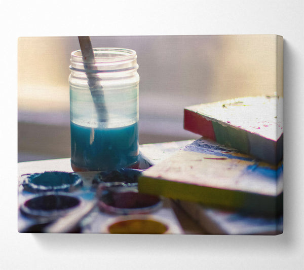  A Canvas Print of Azure Paintbrush Resting Canvas Art