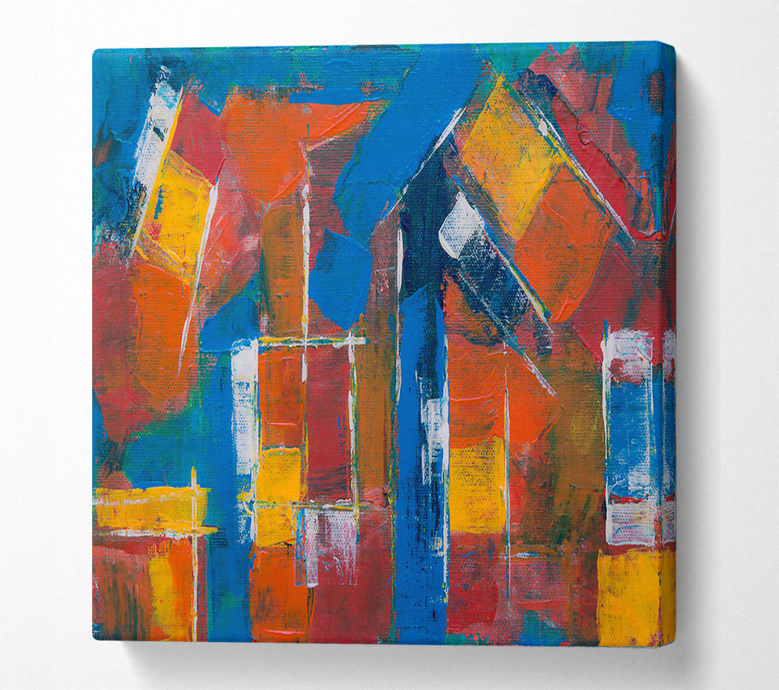 A Canvas Print of Blue Abstract Houses Canvas Wall Art