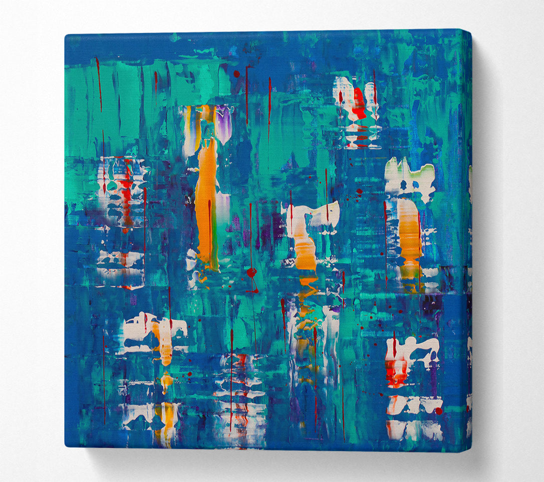  A Canvas Print of Azure Abstract Drips Canvas Art