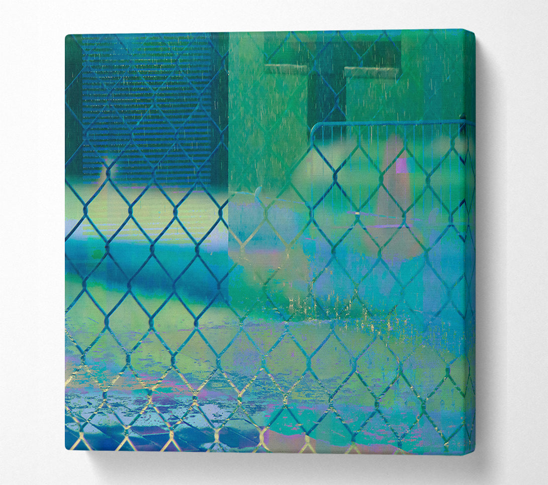  A Canvas Print of Cyan Chain Link Rain Canvas Print