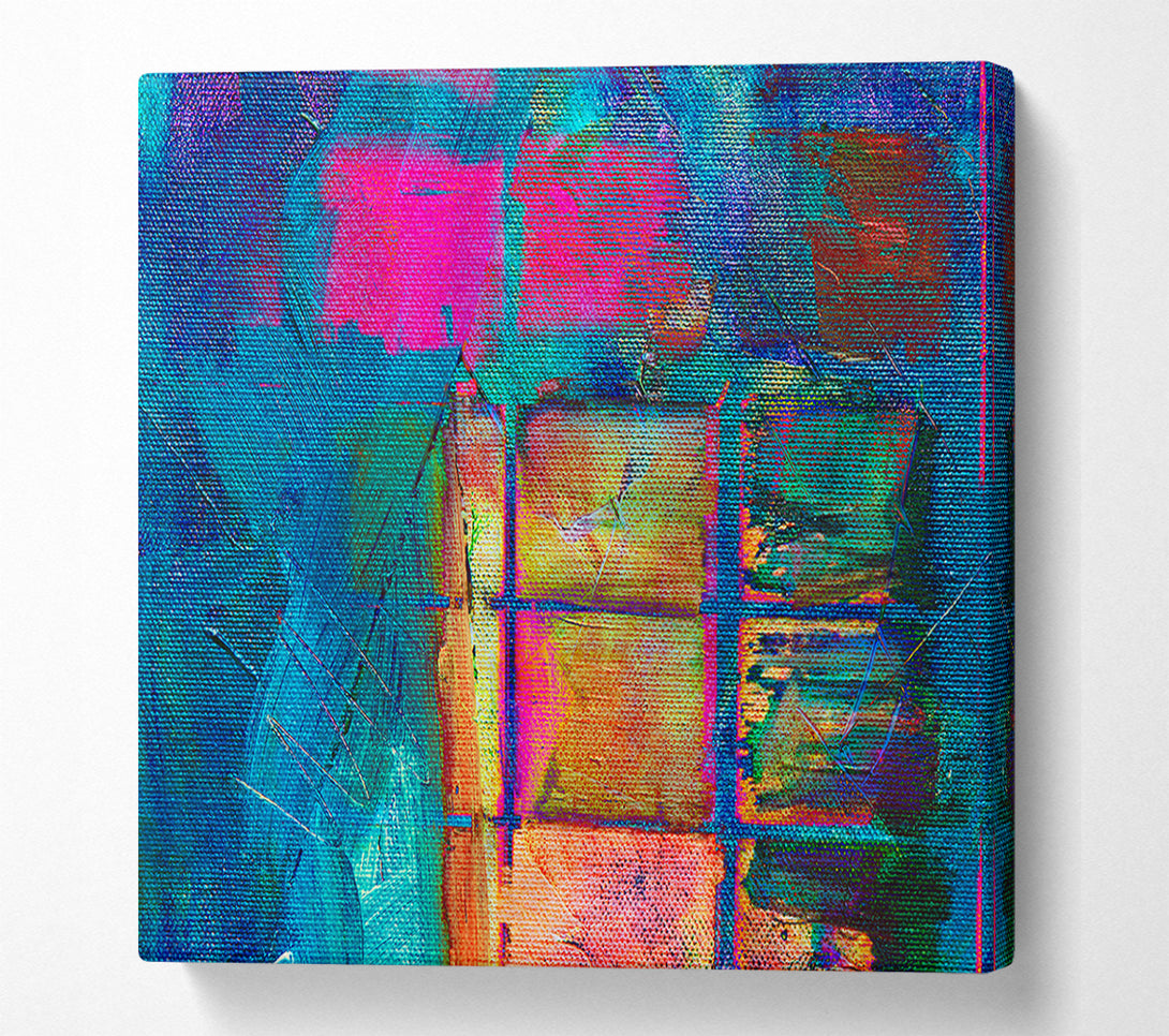  A Canvas Print of Teal Grid Abstractions Canvas Wall Art