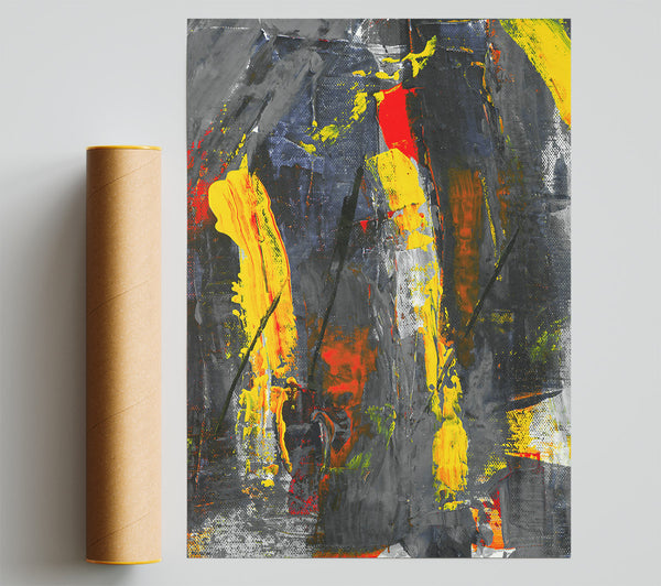 Yellow Grey Abstract Strokes Poster