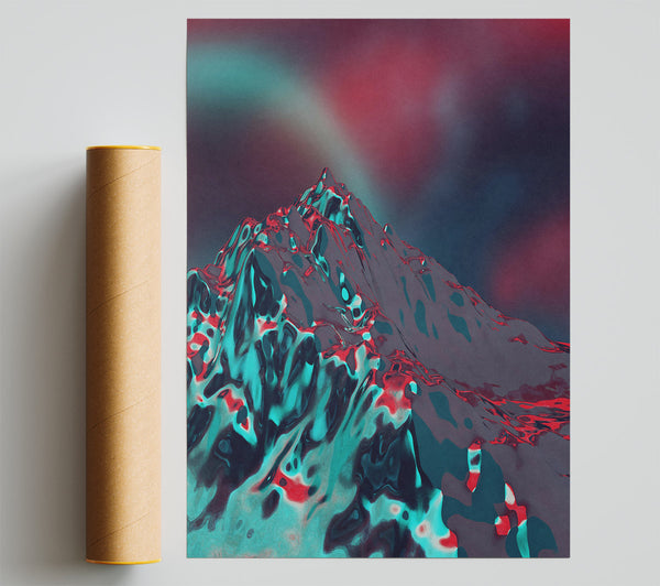 Teal Metallic Mountain Giclee Print