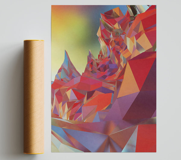 Crimson Polygonal Landscape Poster
