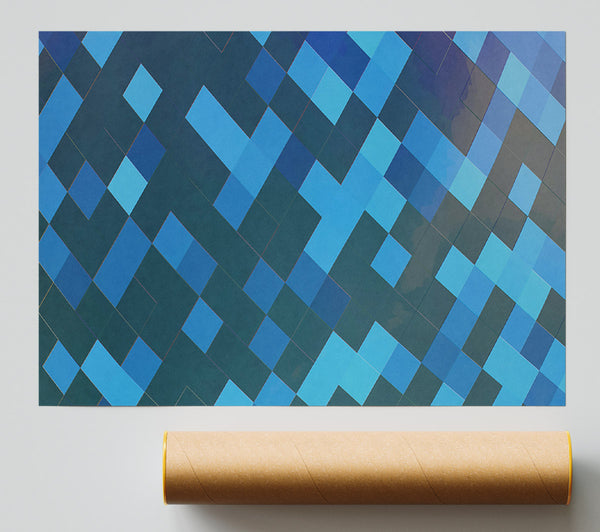 Azure Pixel Pattern Poster