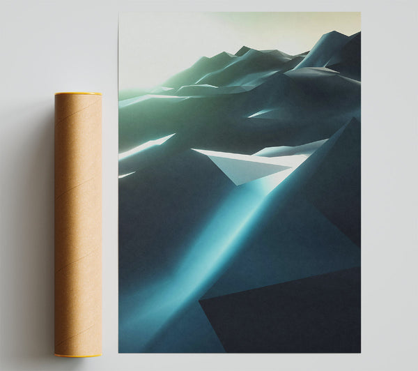 Teal Geometric Peaks Print
