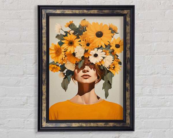 Sunflower Head Woman Framed Print