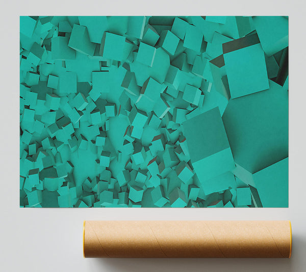 Teal Cube Cascade Giclee Print