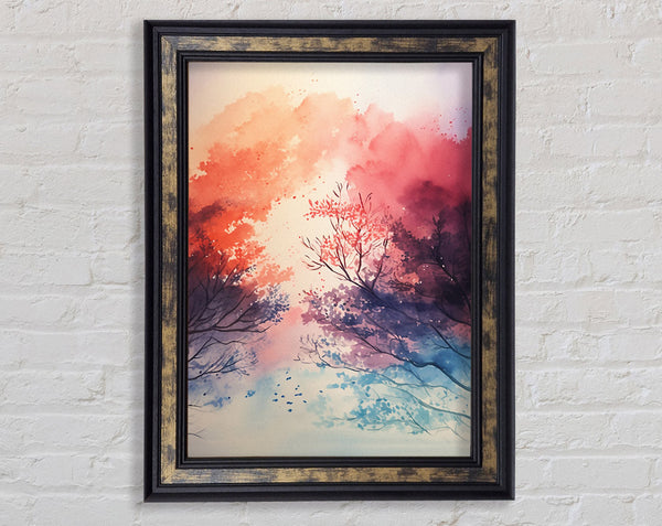 Sunset Forest Watercolour Framed Print