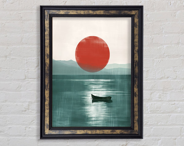 Sunset Ocean Boat Framed Print