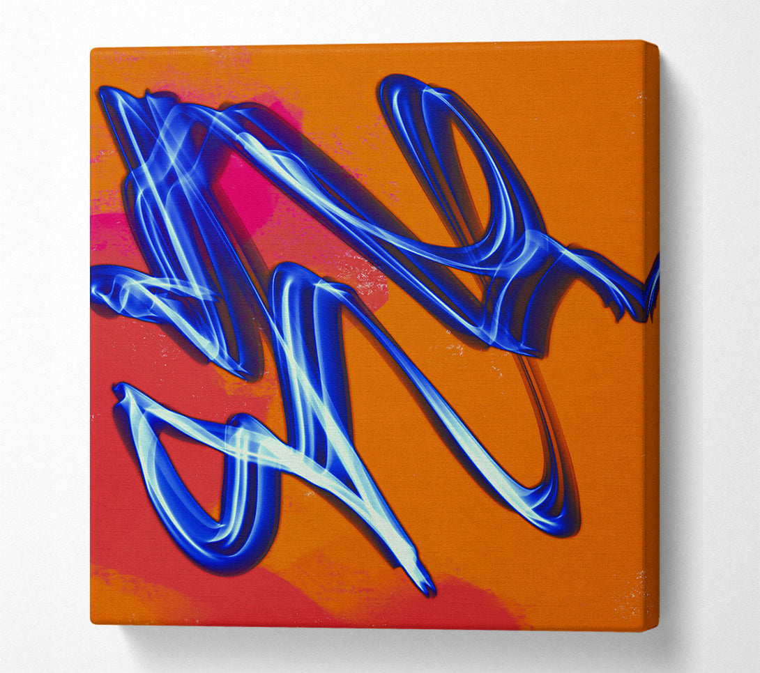  A Canvas Print of Blue On Orange Swirls Canvas Art