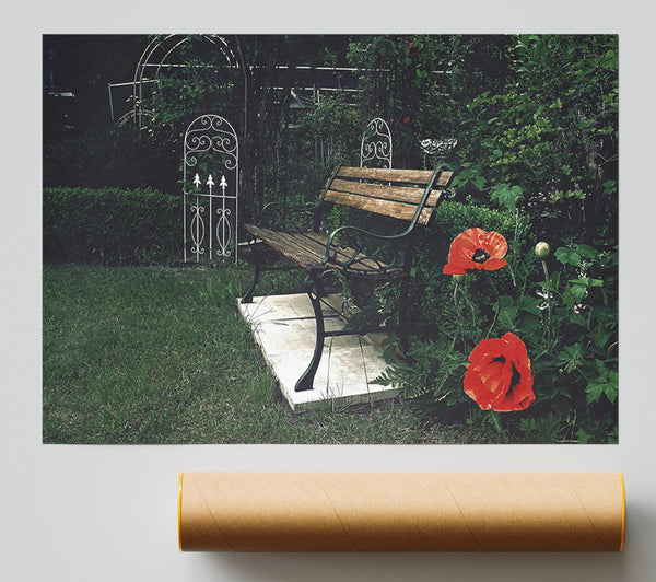 Red Bench In The Garden