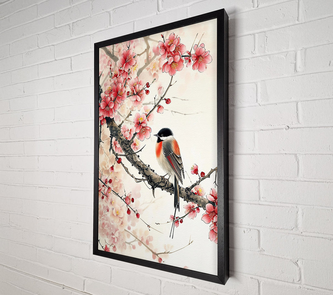  A Canvas Print of Pink Blossoms And Bird Canvas Wall Art