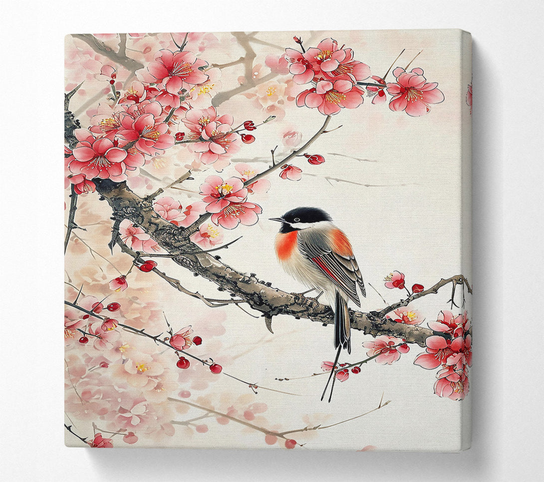  A Canvas Print of Pink Blossoms And Bird Canvas Wall Art