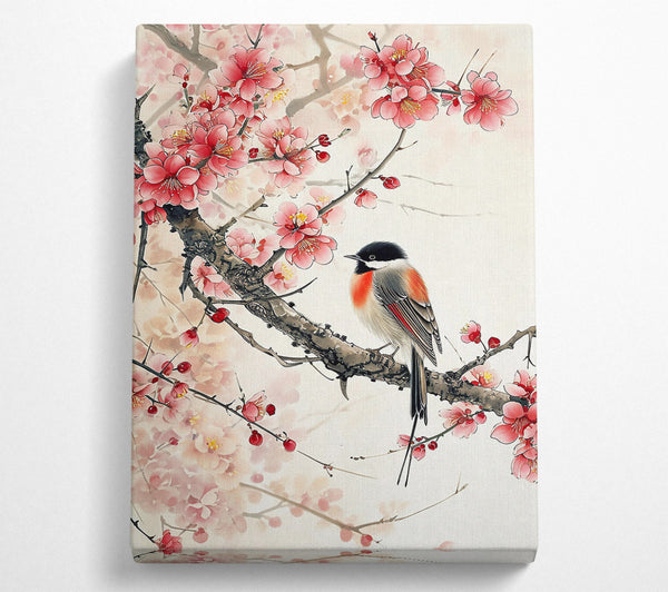  A Canvas Print of Pink Blossoms And Bird Canvas Wall Art