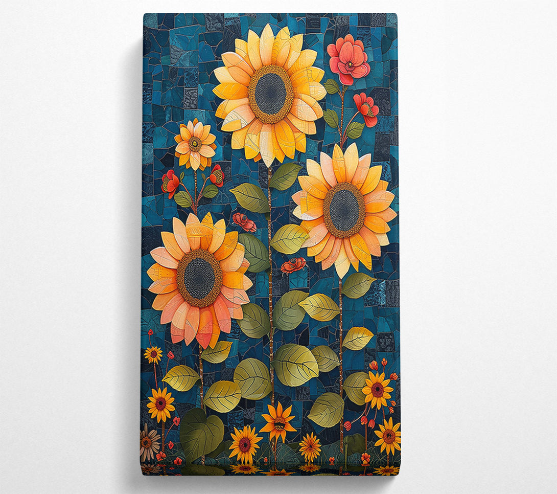  A Canvas Print of Mosaic Sunflowers In Teal Canvas Wall Art