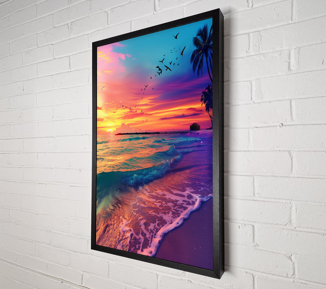  A Canvas Print of Pink Sunset Waves Canvas Wall Art