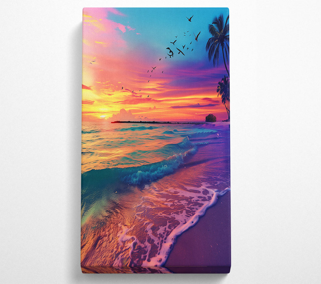  A Canvas Print of Pink Sunset Waves Canvas Wall Art