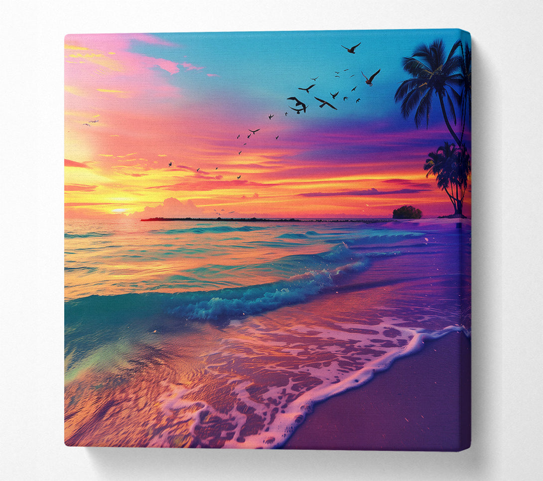  A Canvas Print of Pink Sunset Waves Canvas Wall Art