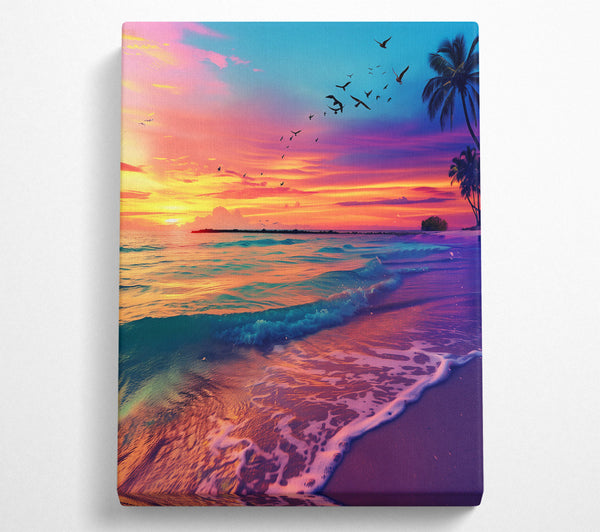 A Canvas Print of Pink Sunset Waves Canvas Wall Art
