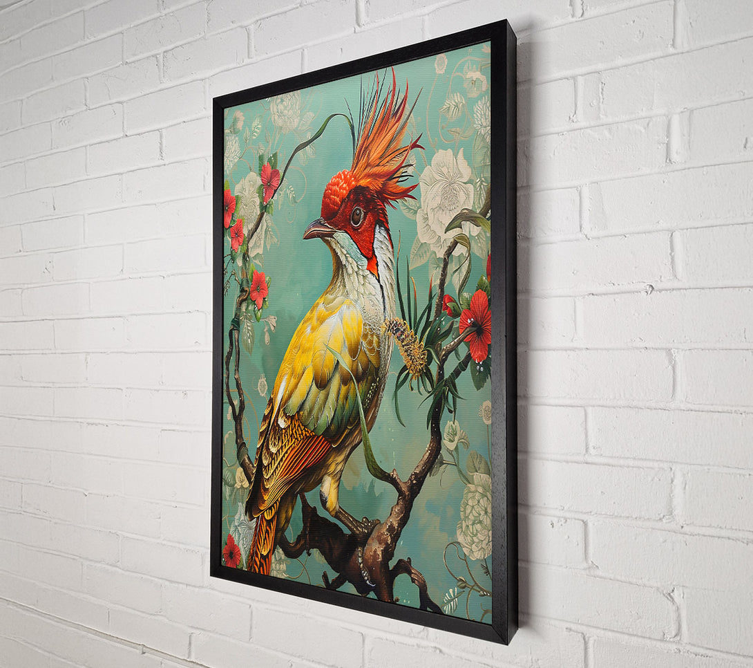  A Canvas Print of Golden Bird On Teal Canvas Art