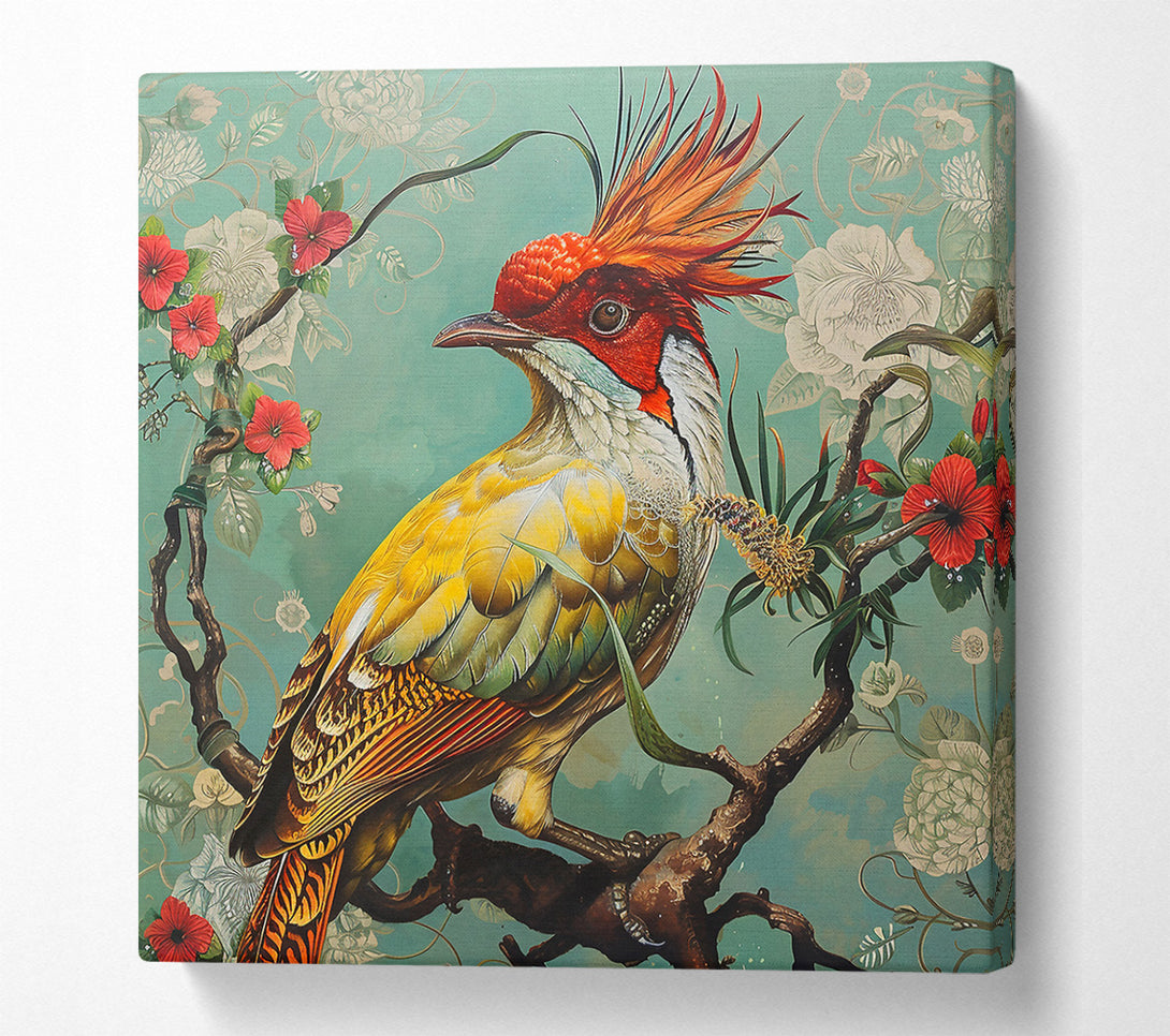  A Canvas Print of Golden Bird On Teal Canvas Art