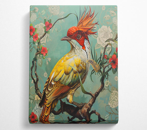  A Canvas Print of Golden Bird On Teal Canvas Art