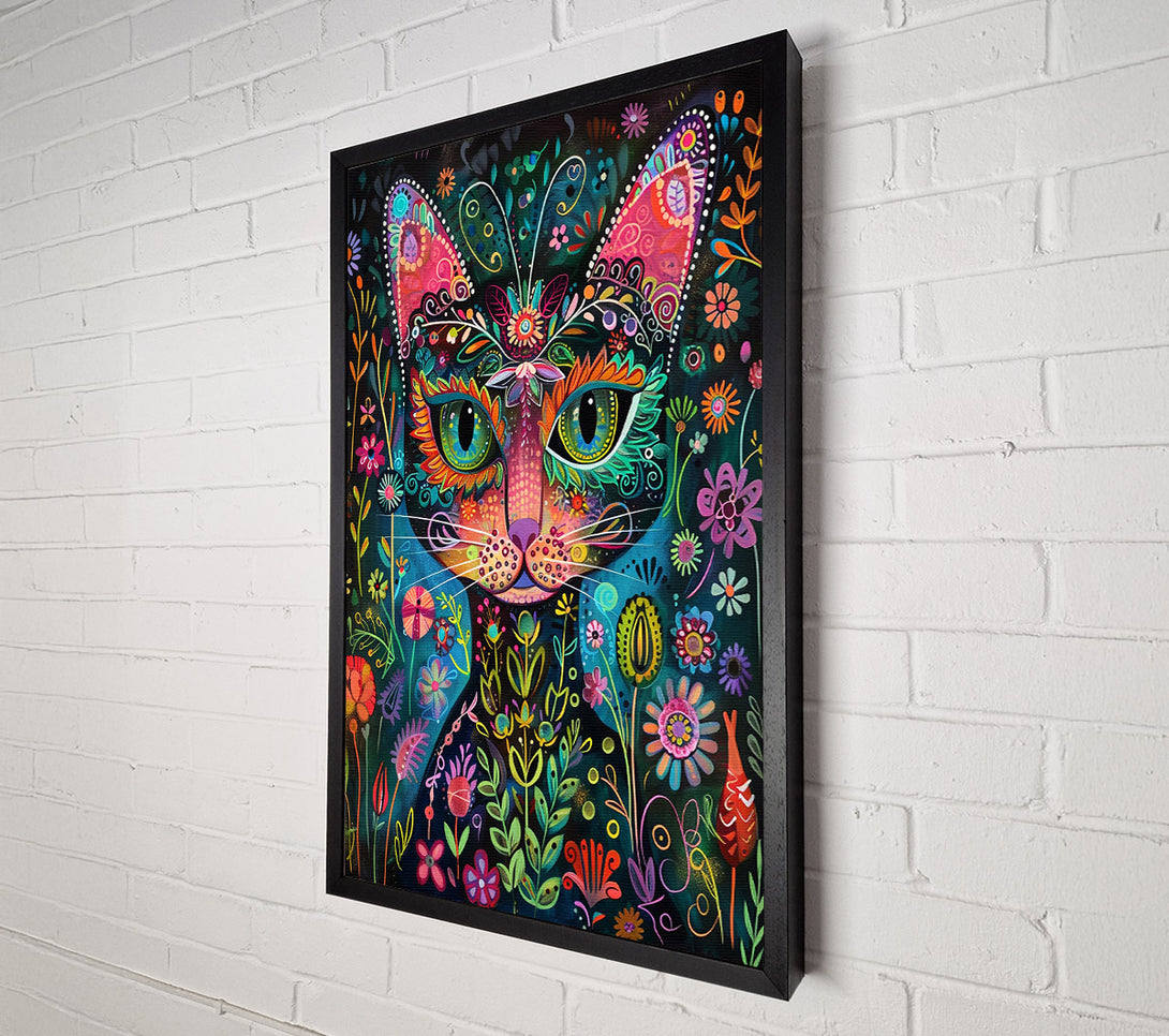  A Canvas Print of Teal Floral Feline Canvas Print