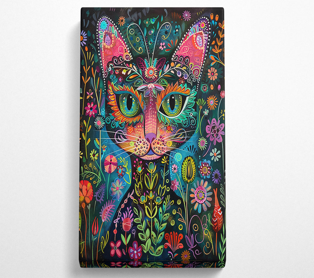  A Canvas Print of Teal Floral Feline Canvas Print