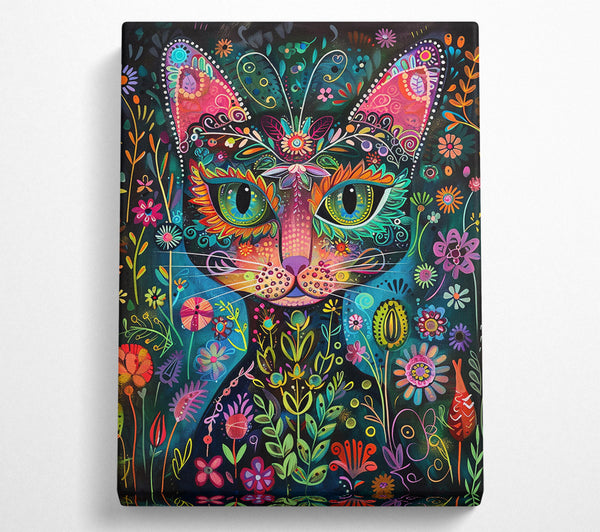  A Canvas Print of Teal Floral Feline Canvas Print