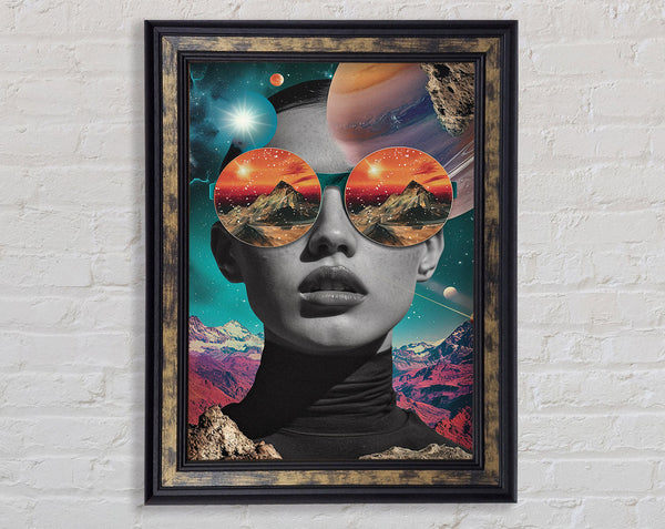 Through The Galaxy Woman Framed Print