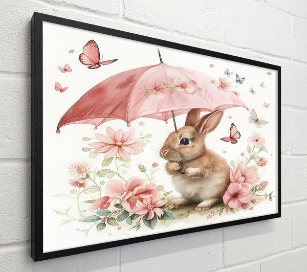 Pink Bunny Under Umbrella