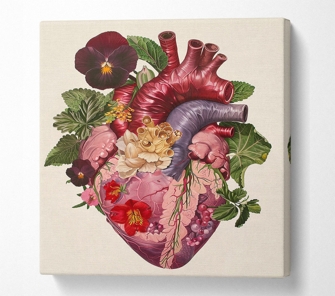  A Canvas Print of Crimson Floral Heart Canvas Wall Art