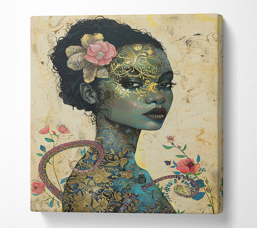  A Canvas Print of Azure Golden Bloom Canvas Print