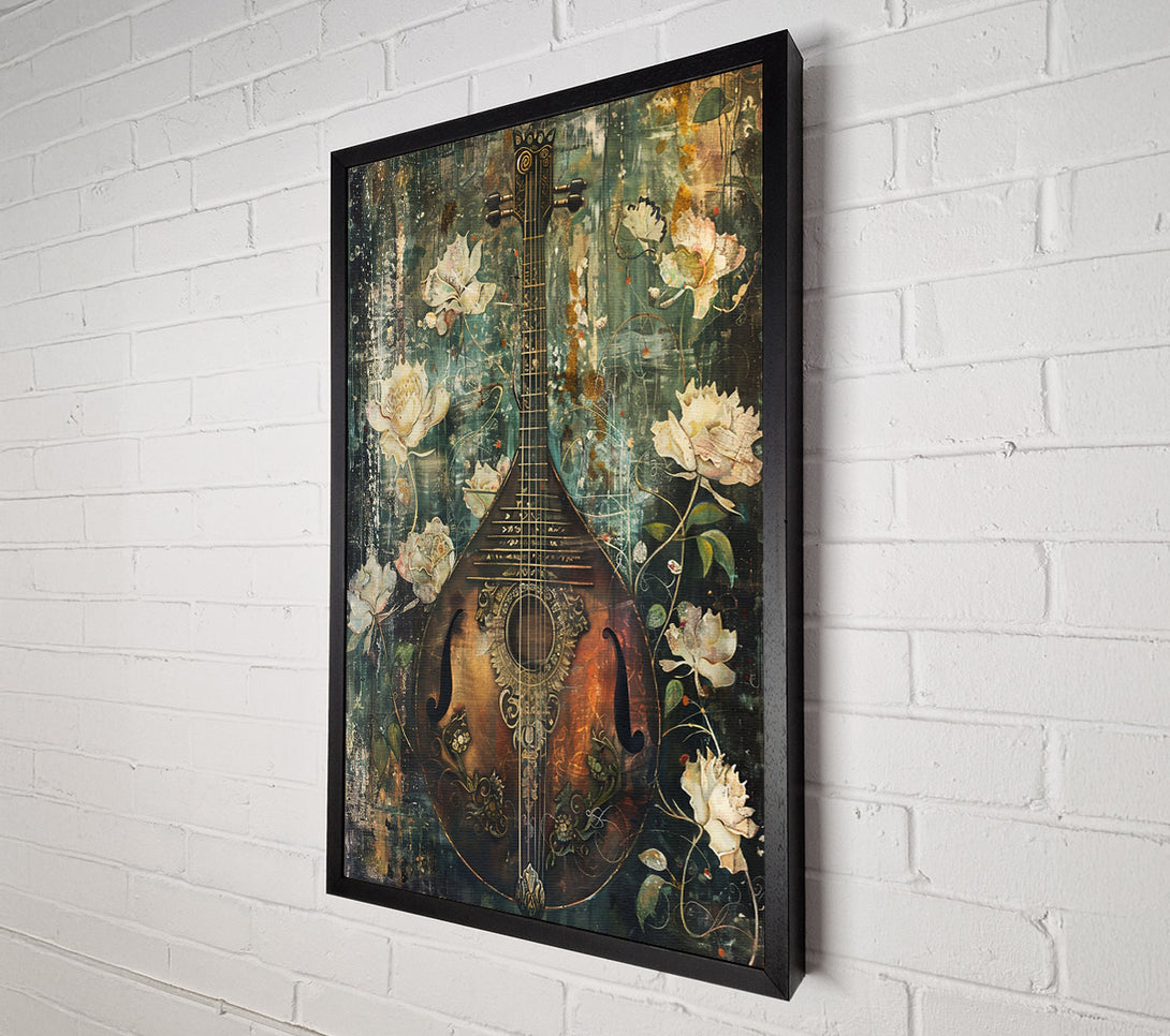  A Canvas Print of Golden Guitar And Blooms Canvas Print
