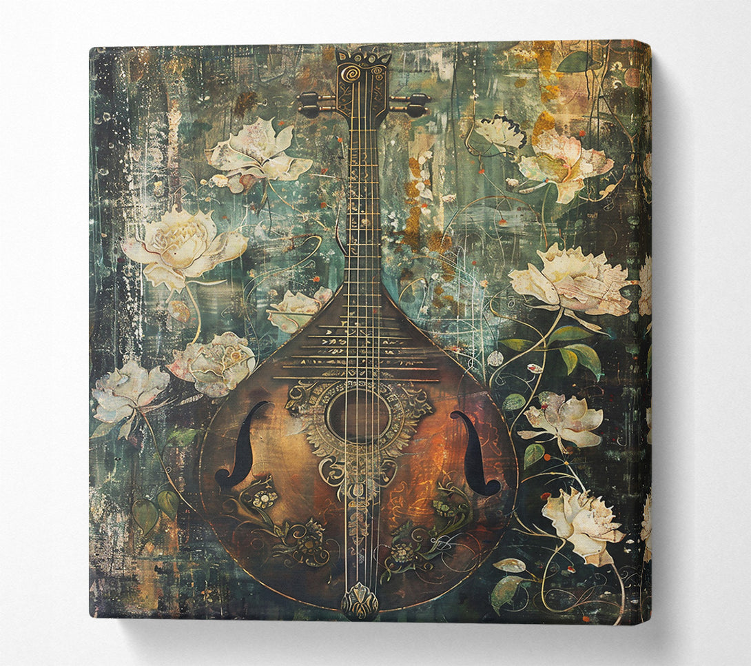  A Canvas Print of Golden Guitar And Blooms Canvas Print