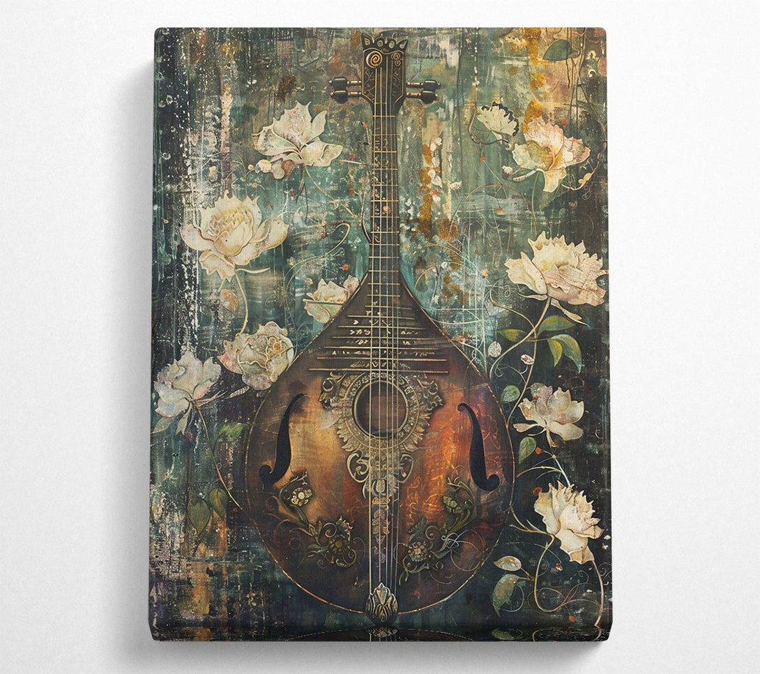  A Canvas Print of Golden Guitar And Blooms Canvas Print