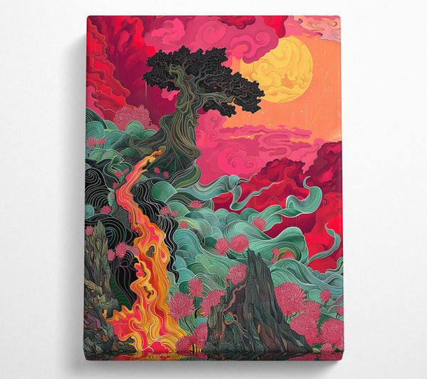  A Canvas Print of Crimson Dreamscape Flowing Canvas Print