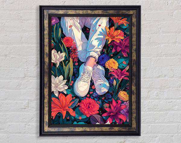 Trainers In The Flowers Framed Print