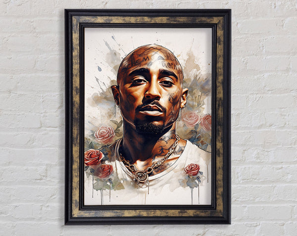 Tupac Watercolour Roses Framed Print