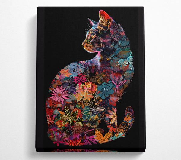 Orange Floral Feline Canvas Art