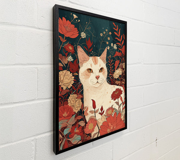 Crimson Cat Among Flowers