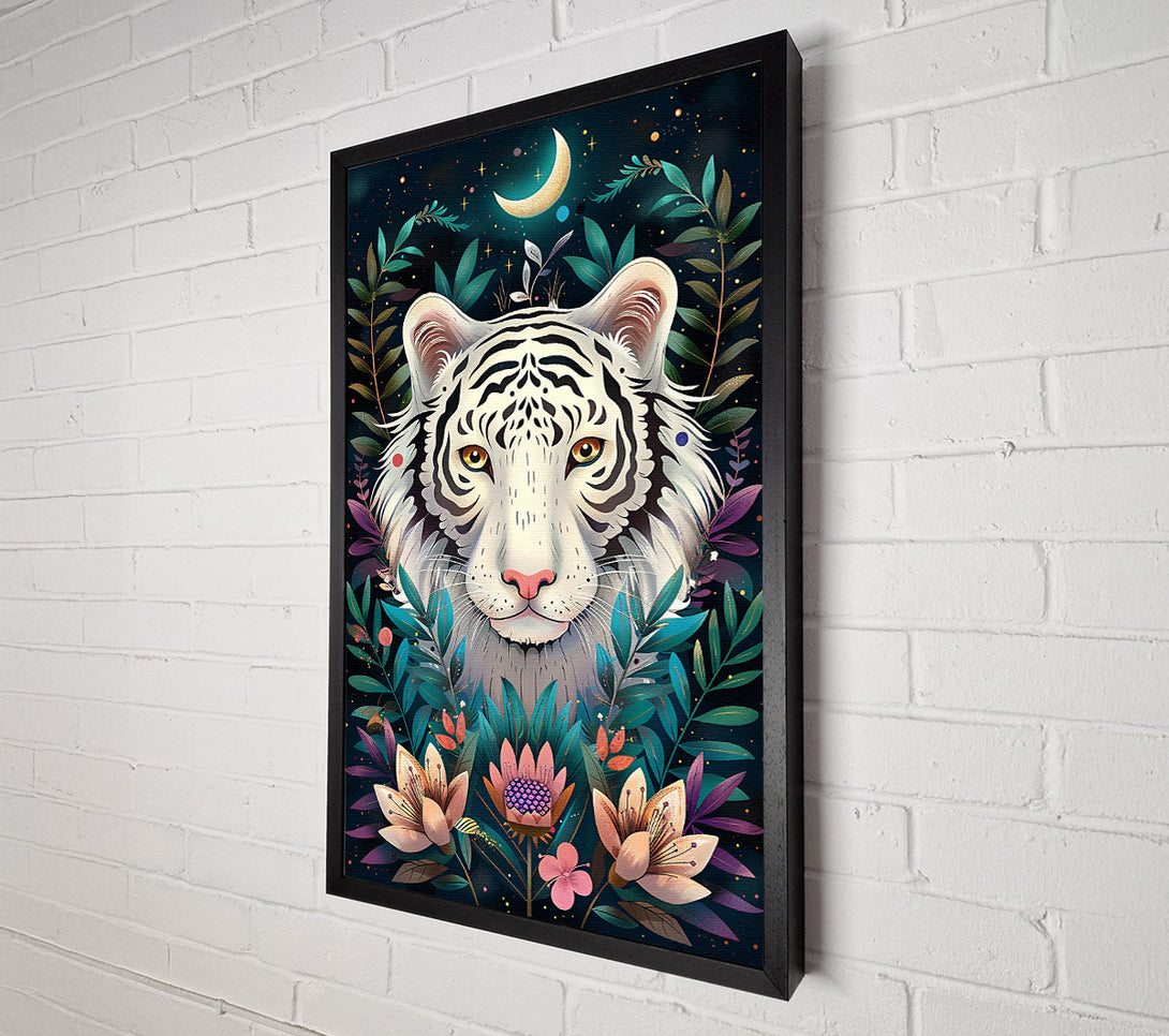  A Canvas Print of White Tiger Moonlit Bloom Canvas Art