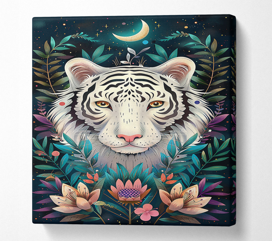  A Canvas Print of White Tiger Moonlit Bloom Canvas Art