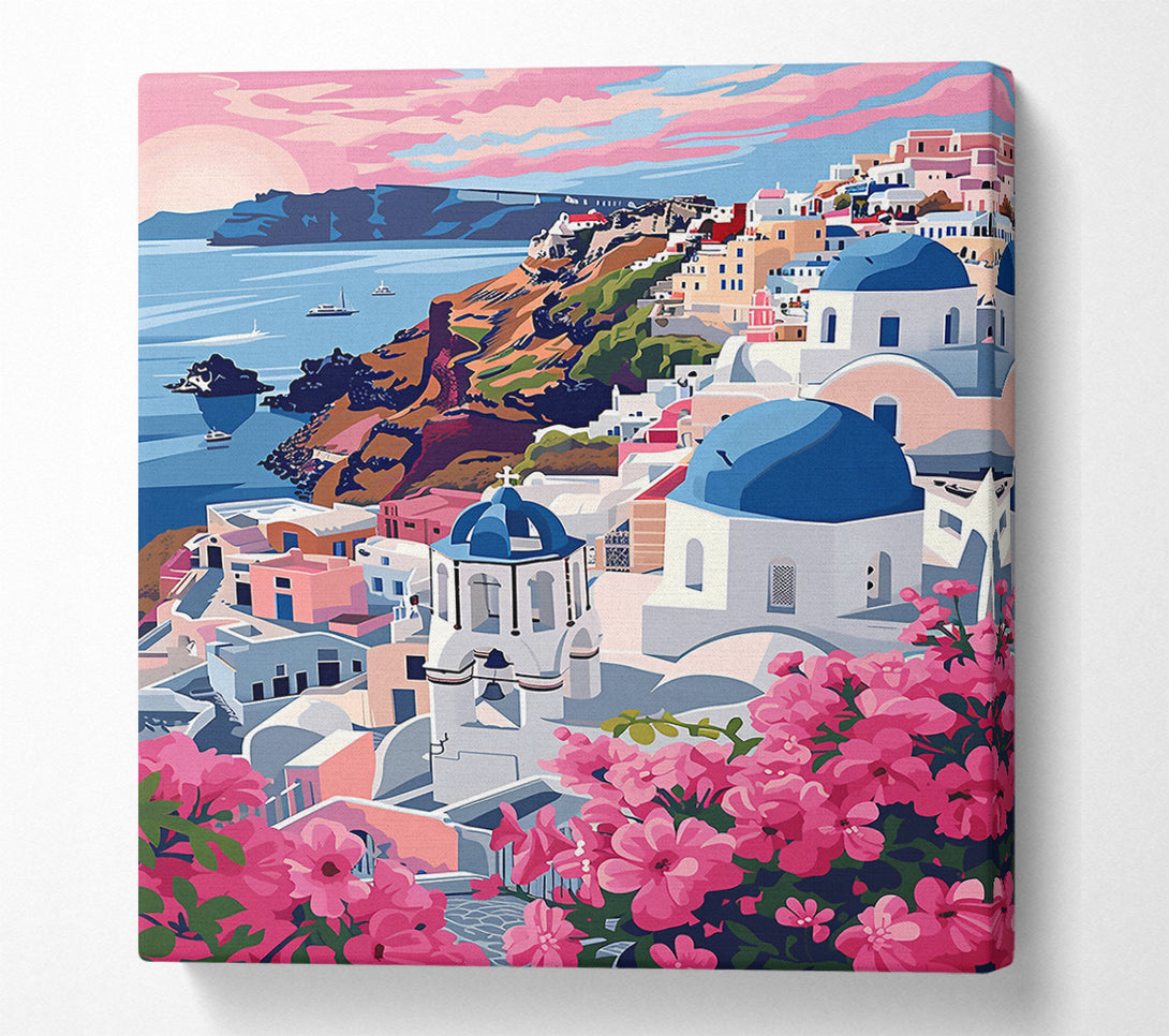  A Canvas Print of Pink Blooms Of Santorini Canvas Print