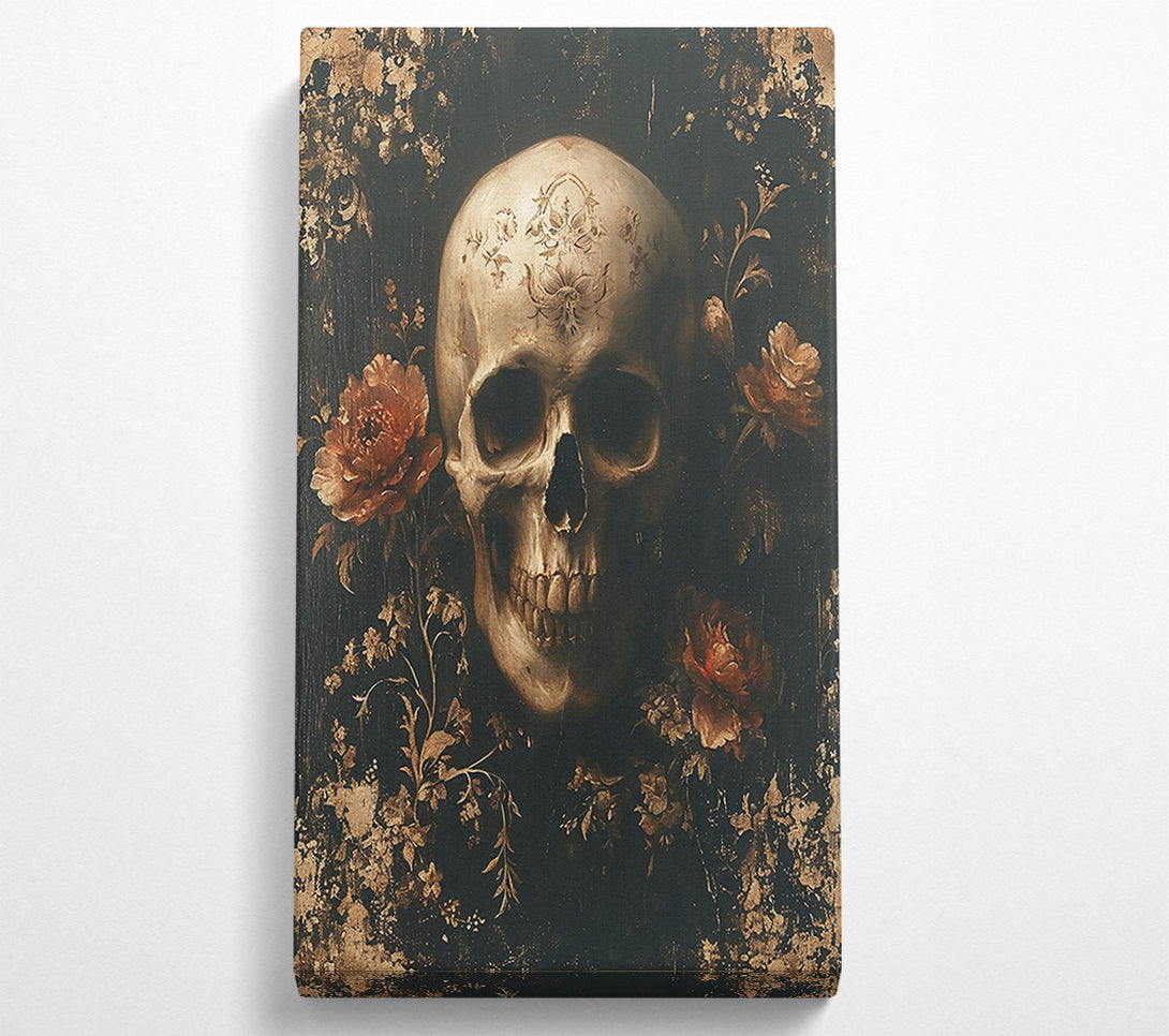  A Canvas Print of Golden Skull And Roses Canvas Art
