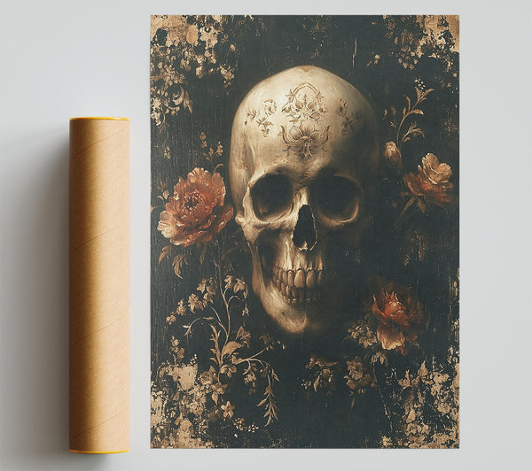 Golden Skull And Roses
