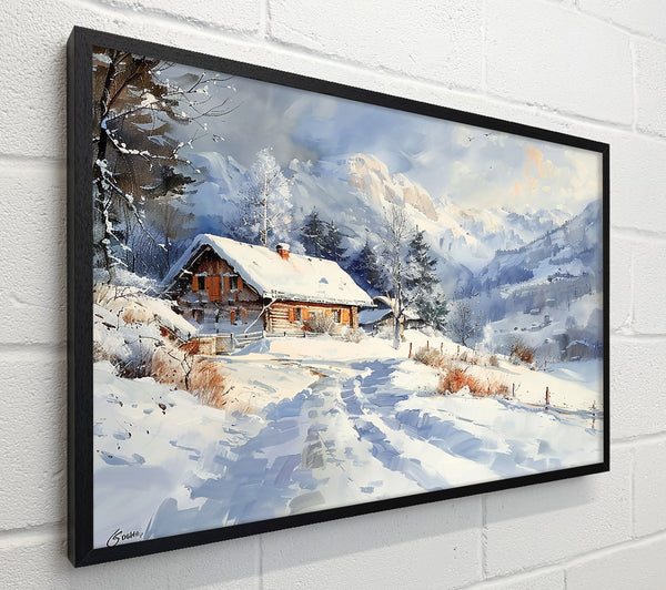 Blue Cabin In Snow